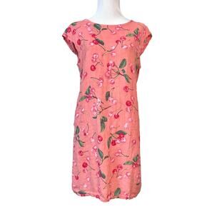 Colette Made Italy Linen Shift Dress Pink Cherry Fruits Novelty Print Lagenlook